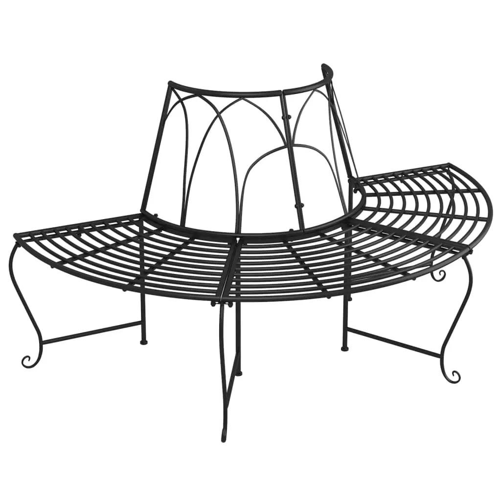 Half Round Tree Bench Ø159 cm Black Steel 318825 - Furniture