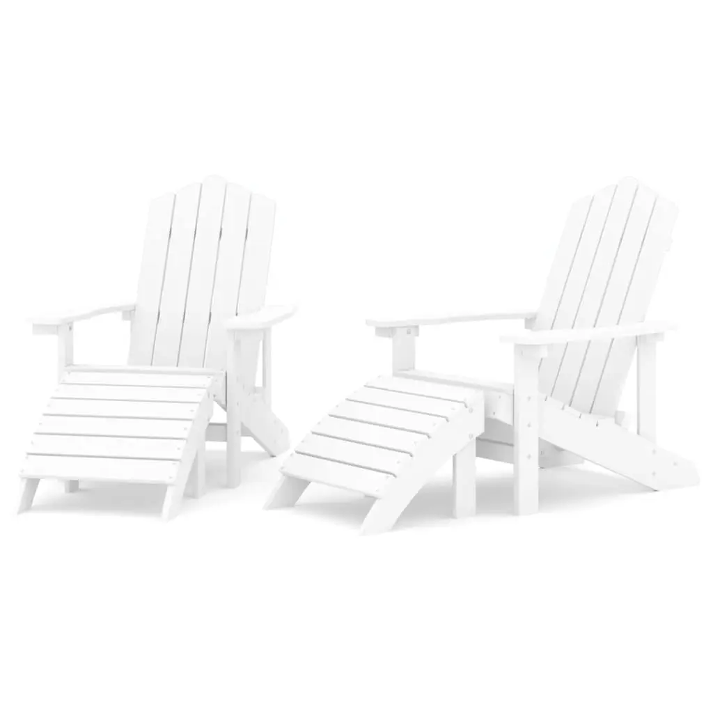 Garden Adirondack Chairs 2 pcs with Footstools HDPE White 3095696 - Furniture