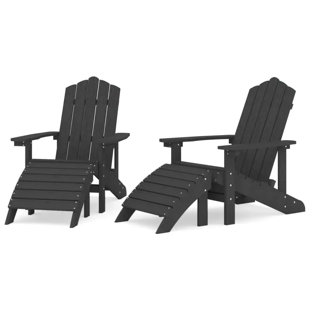Garden Adirondack Chairs 2 pcs with Footstools HDPE Anthracite 3095697 - Furniture