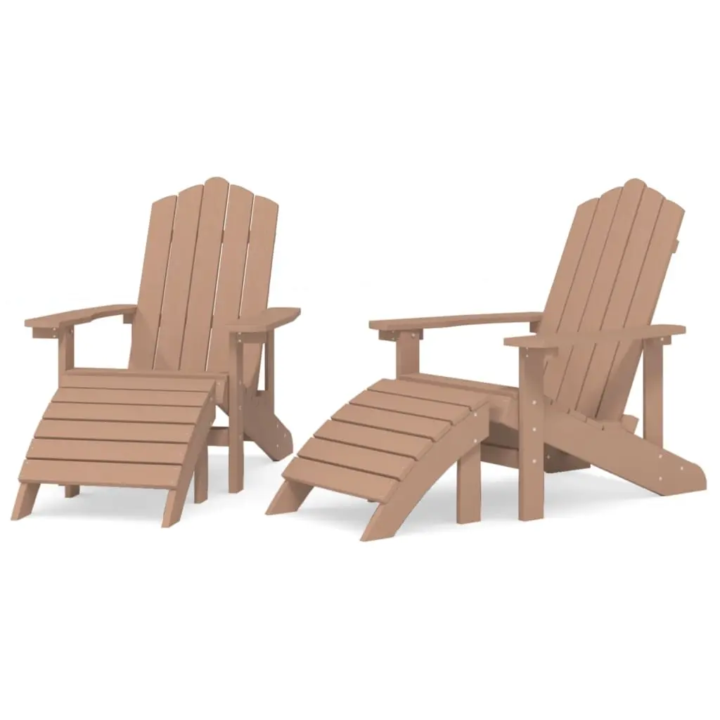 Garden Adirondack Chairs 2 pcs with Footstools HDPE Brown 3095698 - Furniture