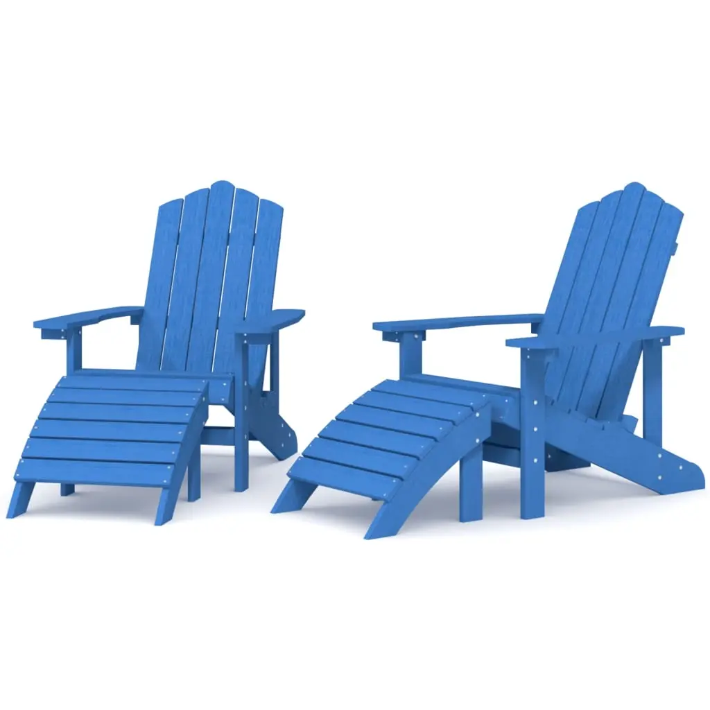 Garden Adirondack Chairs 2 pcs with Footstools HDPE Aqua Blue 3095699 - Furniture