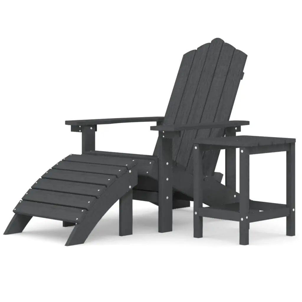 Garden Adirondack Chair with Footstool & Table HDPE Anthracite 3095709 - Furniture