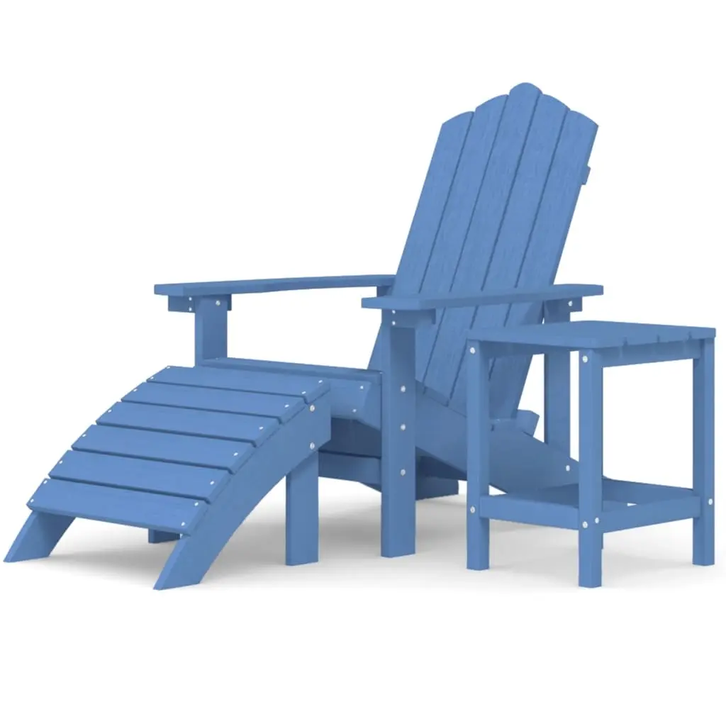 Garden Adirondack Chair with Footstool & Table HDPE Aqua Blue 3095711 - Furniture