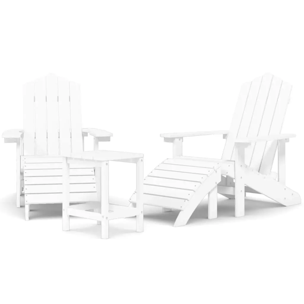 Garden Adirondack Chairs with Footstool & Table HDPE White 3095712 - Furniture