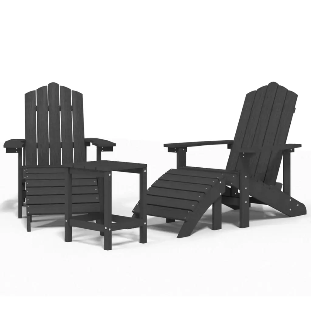 Garden Adirondack Chairs with Footstool & Table HDPE Anthracite 3095713 - Furniture