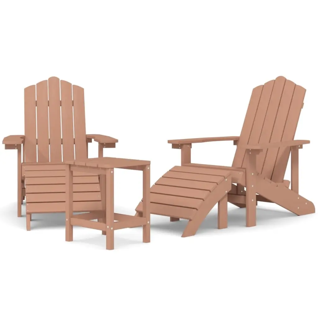 Garden Adirondack Chairs with Footstool & Table HDPE Brown 3095714 - Up to 65% off Outdoor Furniture