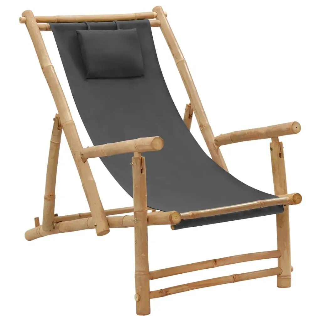 Deck Chair Bamboo and Canvas Dark Grey 318595 - Furniture