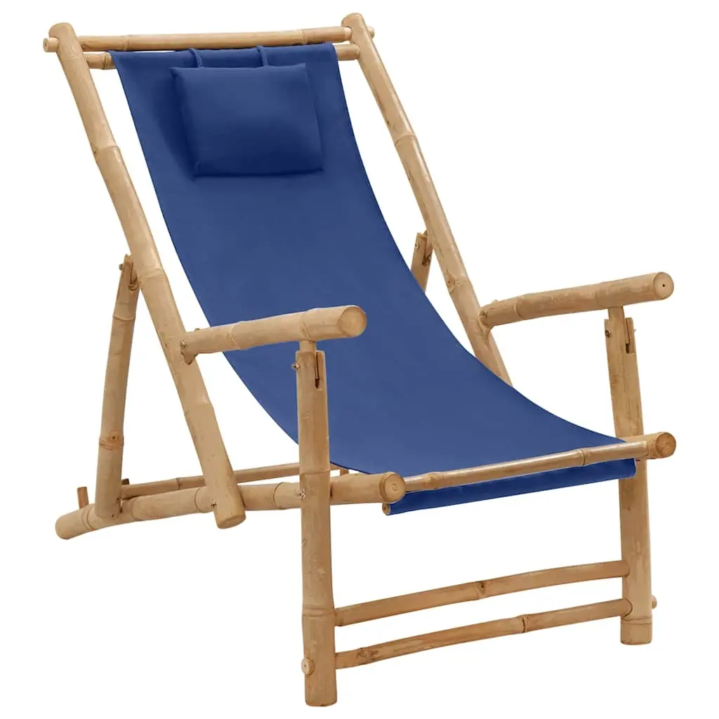 Deck Chair Bamboo and Canvas Navy Blue 318596 - Furniture