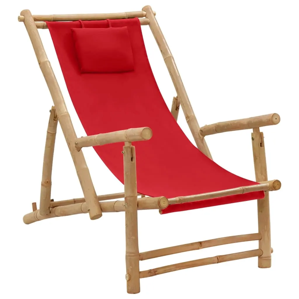 Deck Chair Bamboo and Canvas Red 318597 - Furniture