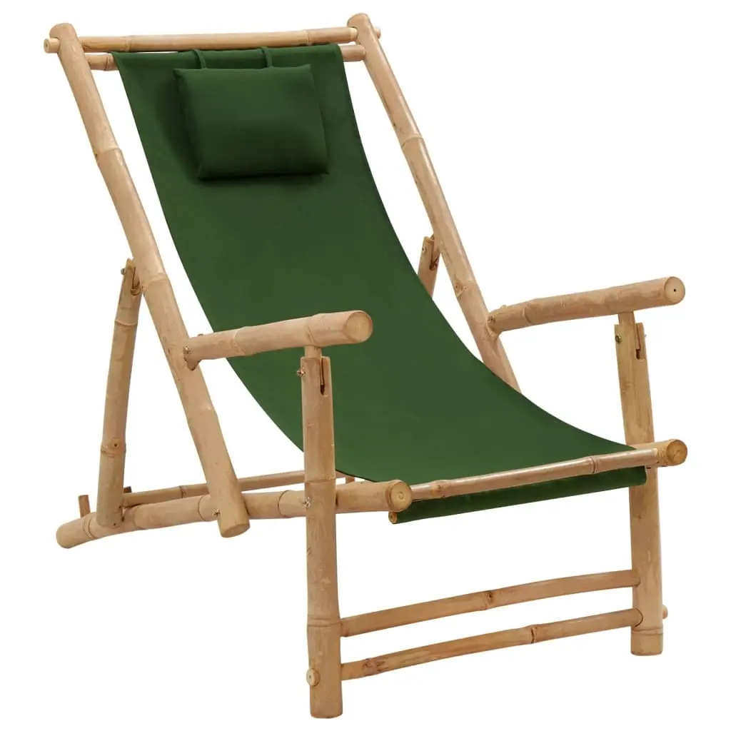 Deck Chair Bamboo and Canvas Green 318598 - Furniture