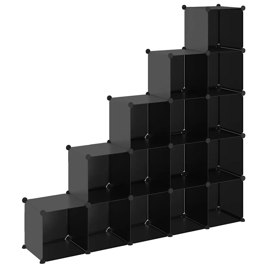 Storage Cube Organiser with 15 Cubes Black PP 340545 - Home & Garden
