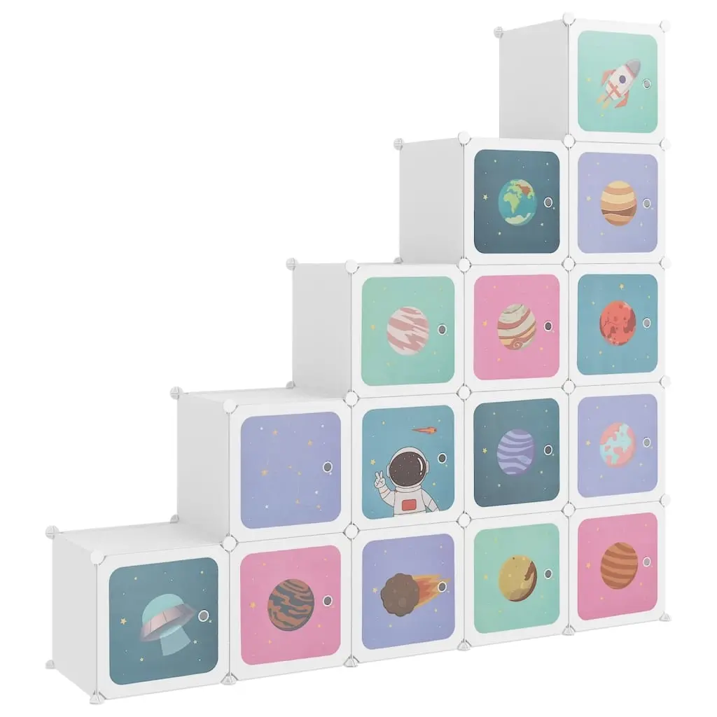 Cube Storage Cabinet for Kids with 15 Cubes White PP 340575 - Furniture