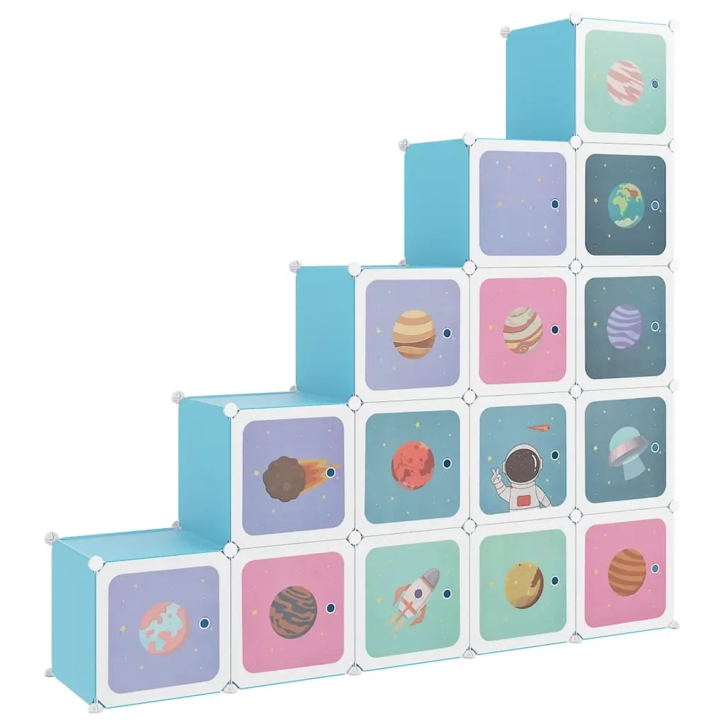 Cube Storage Cabinet for Kids with 15 Cubes Blue PP 340576 - Furniture