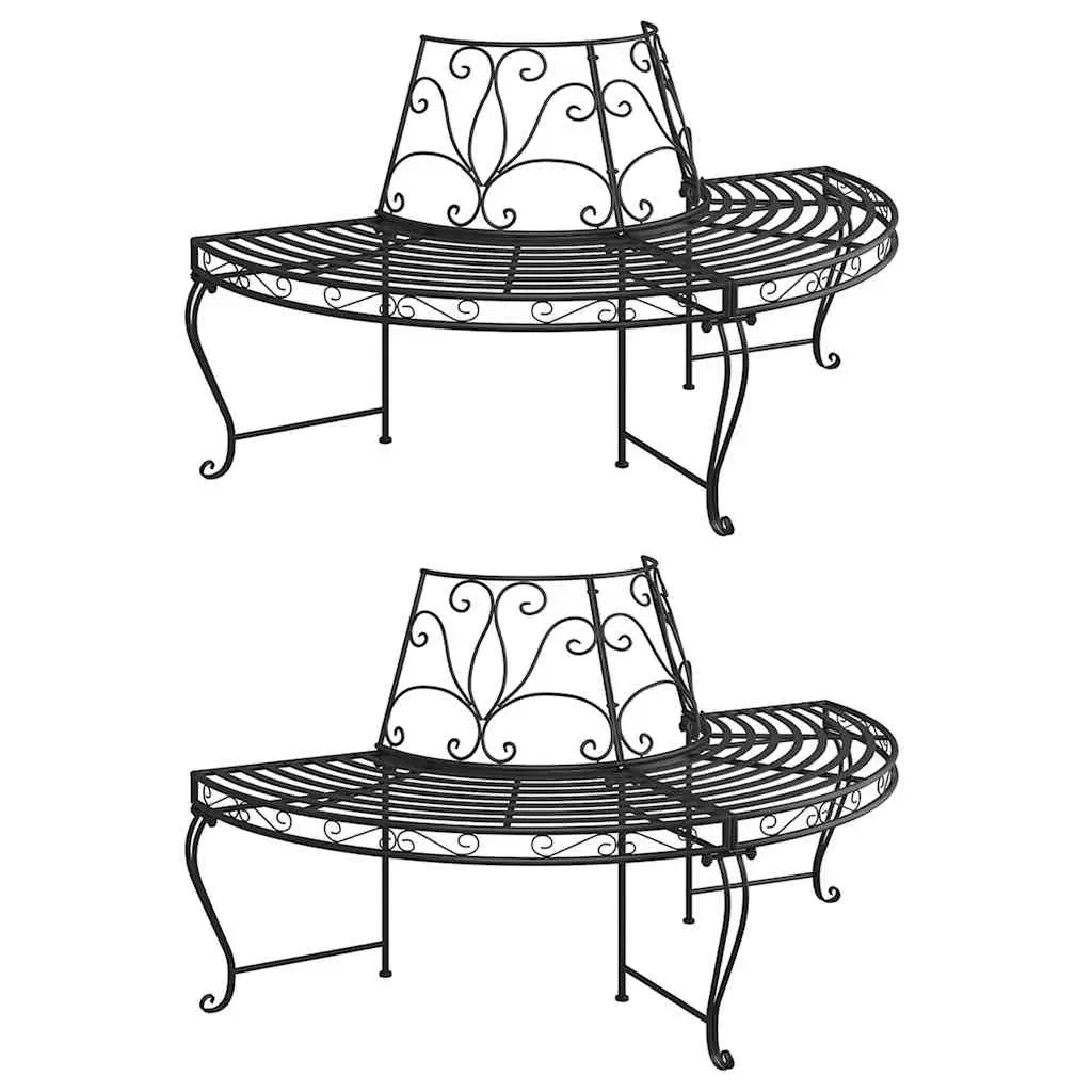 Half Round Tree Bench 2 pcs Ø160 cm Black Steel 3095716 - Furniture
