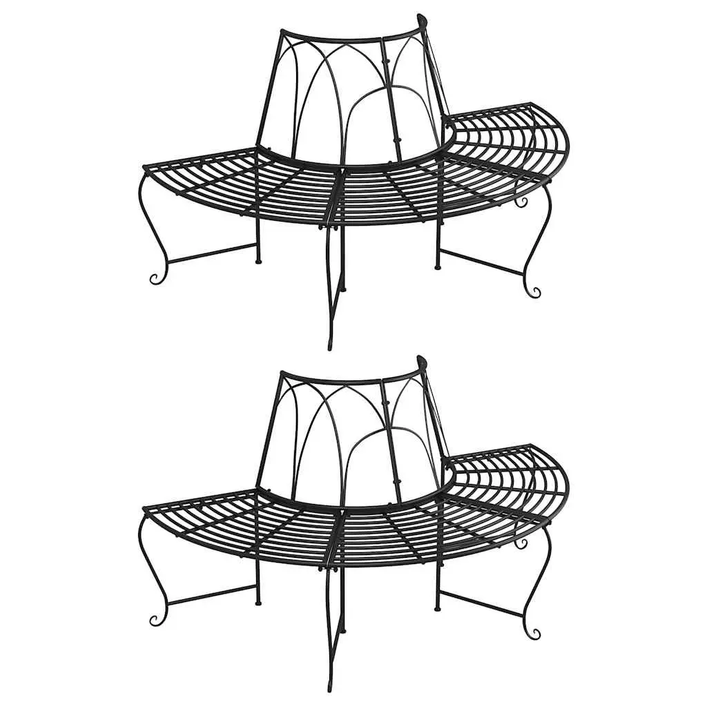 Half Round Tree Bench 2 pcs Ø159 cm Black Steel 3095717 - Furniture