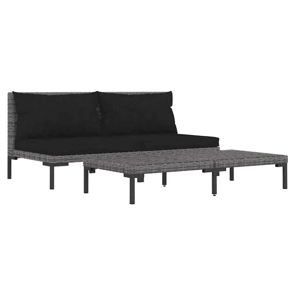 3 Piece Garden Lounge Set Dark Grey Half Round Poly Rattan 318605 - Furniture