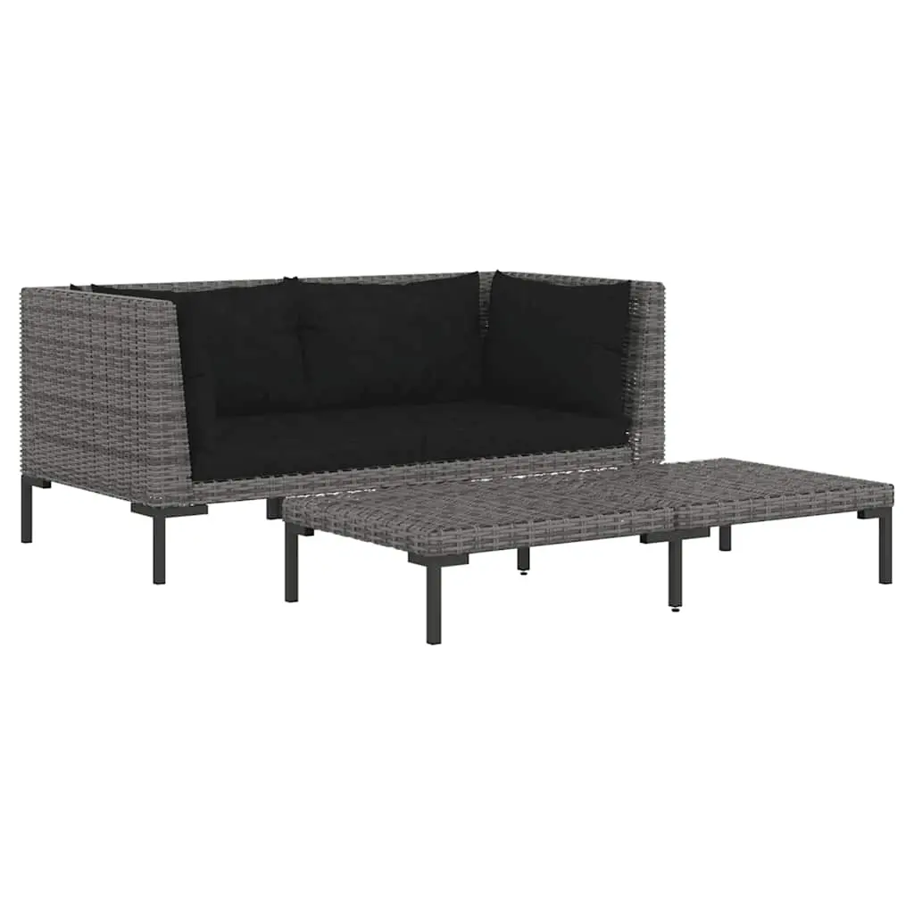 3 Piece Garden Lounge Set Dark Grey Half Round Poly Rattan 318606 - Furniture