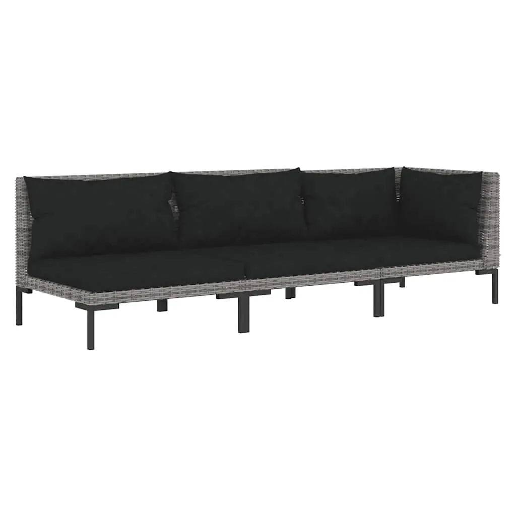 3 Piece Garden Lounge Set Dark Grey Half Round Poly Rattan 318607 - Furniture