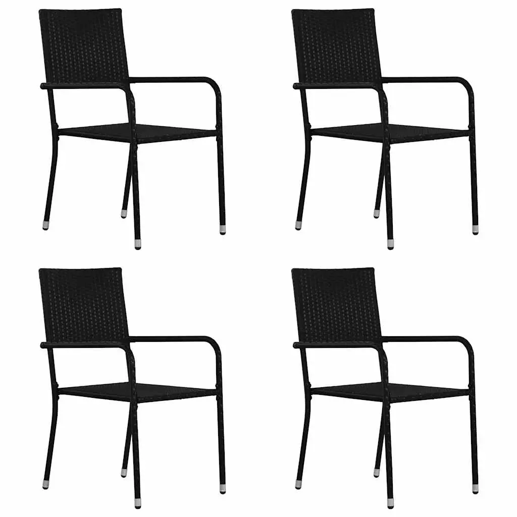 Garden Dining Chairs 4 pcs Stackable Black Poly Rattan 318700 - Furniture