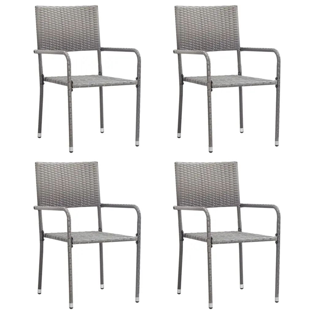 Garden Dining Chairs 4 pcs Stackable Grey Poly Rattan 318701 - Furniture