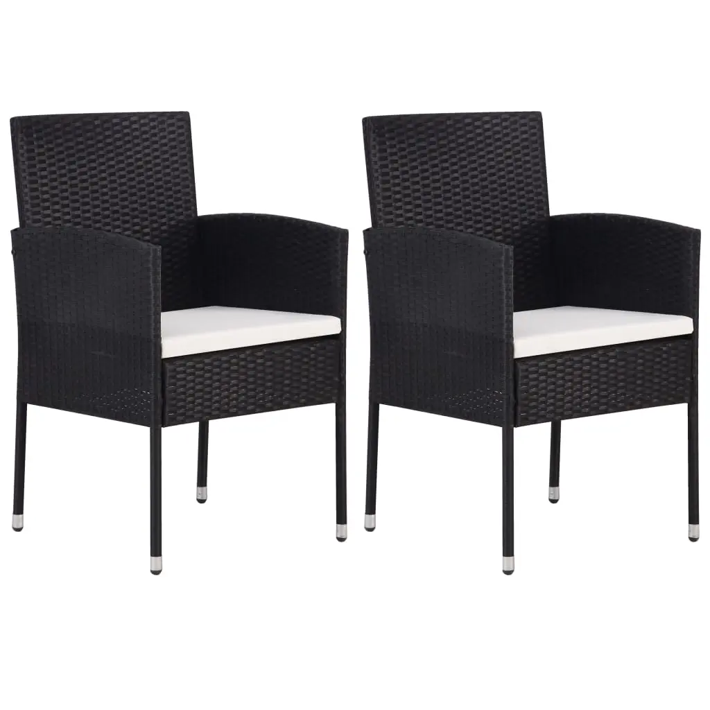 Garden Chairs with Cream White Cushions 2 pcs Black Poly Rattan 318704 - Furniture