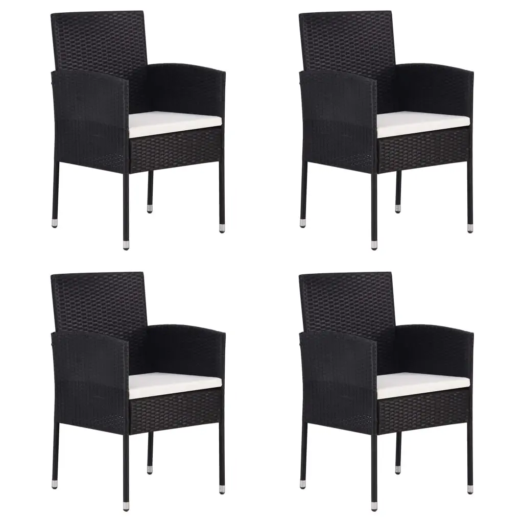 Garden Chairs with Cream White Cushions 4 pcs Black Poly Rattan 318707 - Furniture