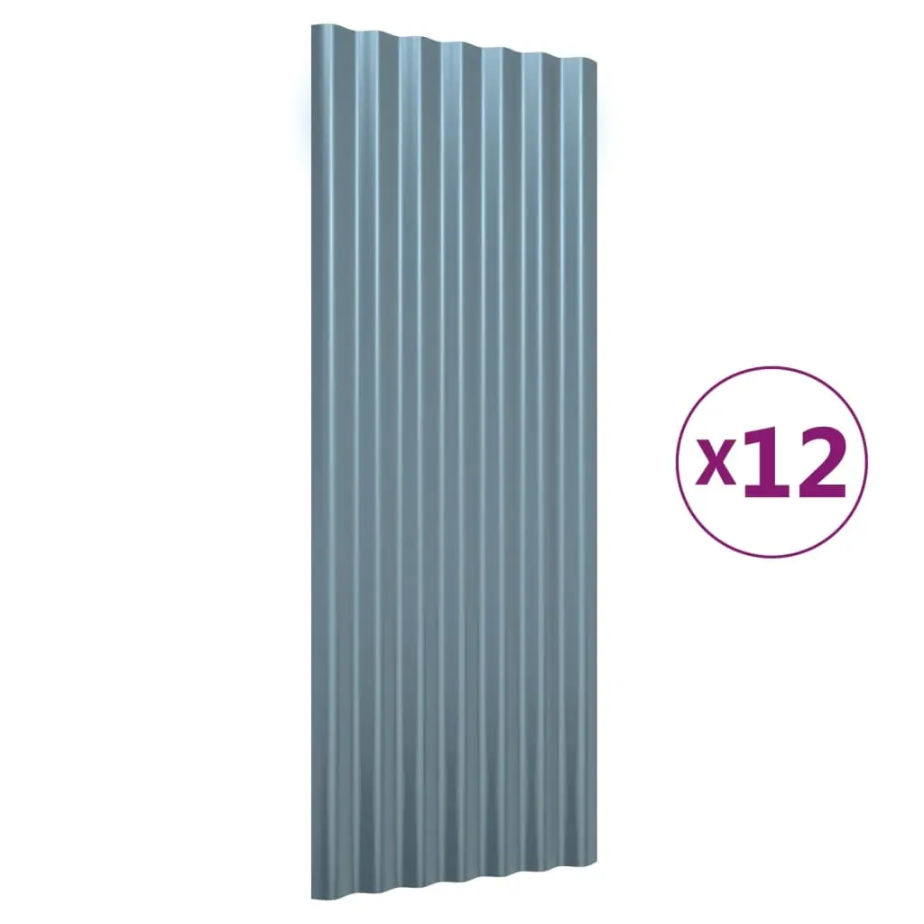 Roof Panels 12 pcs Galvanised Steel Grey 100x36 cm 319143 - Hardware