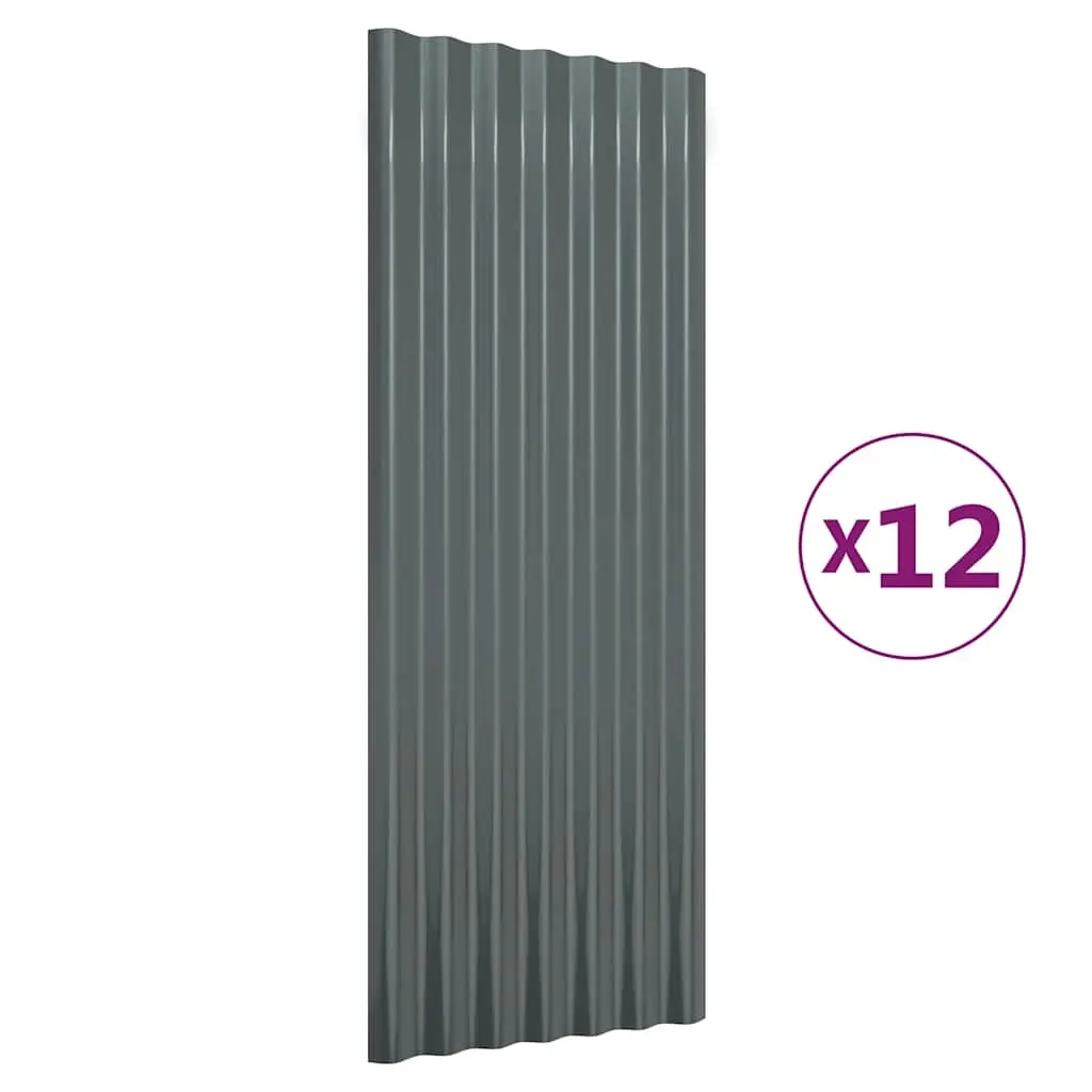 Roof Panels 12 pcs Galvanised Steel Anthracite 100x36 cm 319145 - Hardware