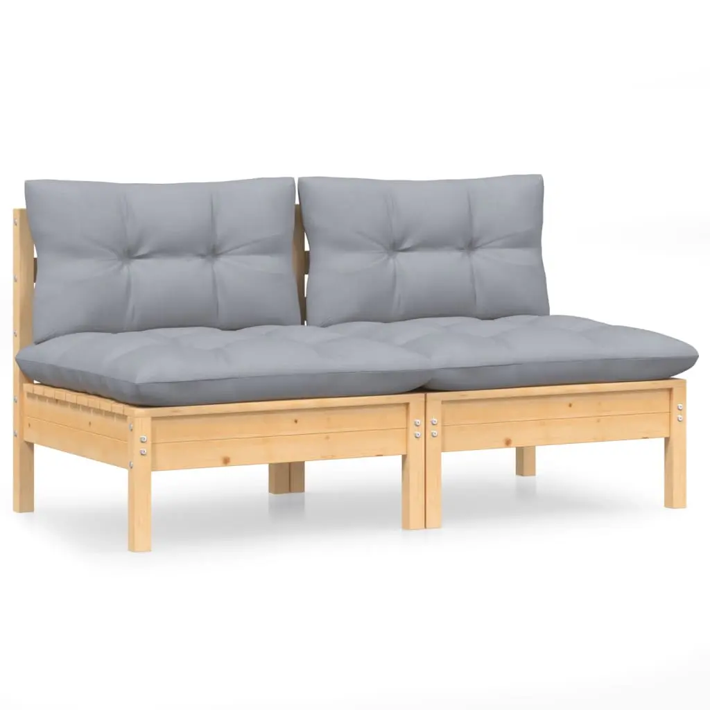 2-Seater Garden Sofa with Grey Cushions Solid Wood Pine 3095991