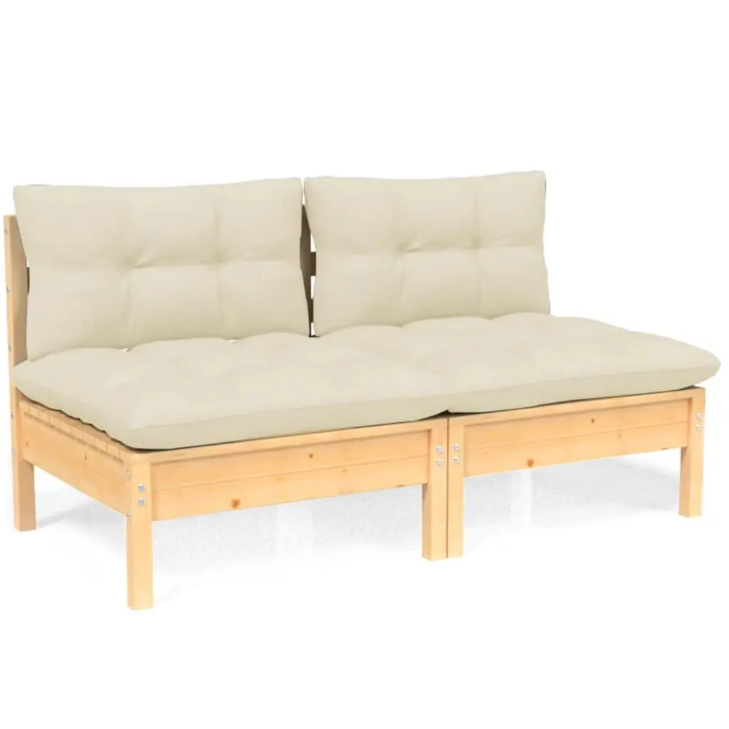2-Seater Garden Sofa with Cream Cushions Solid Wood Pine 3095992