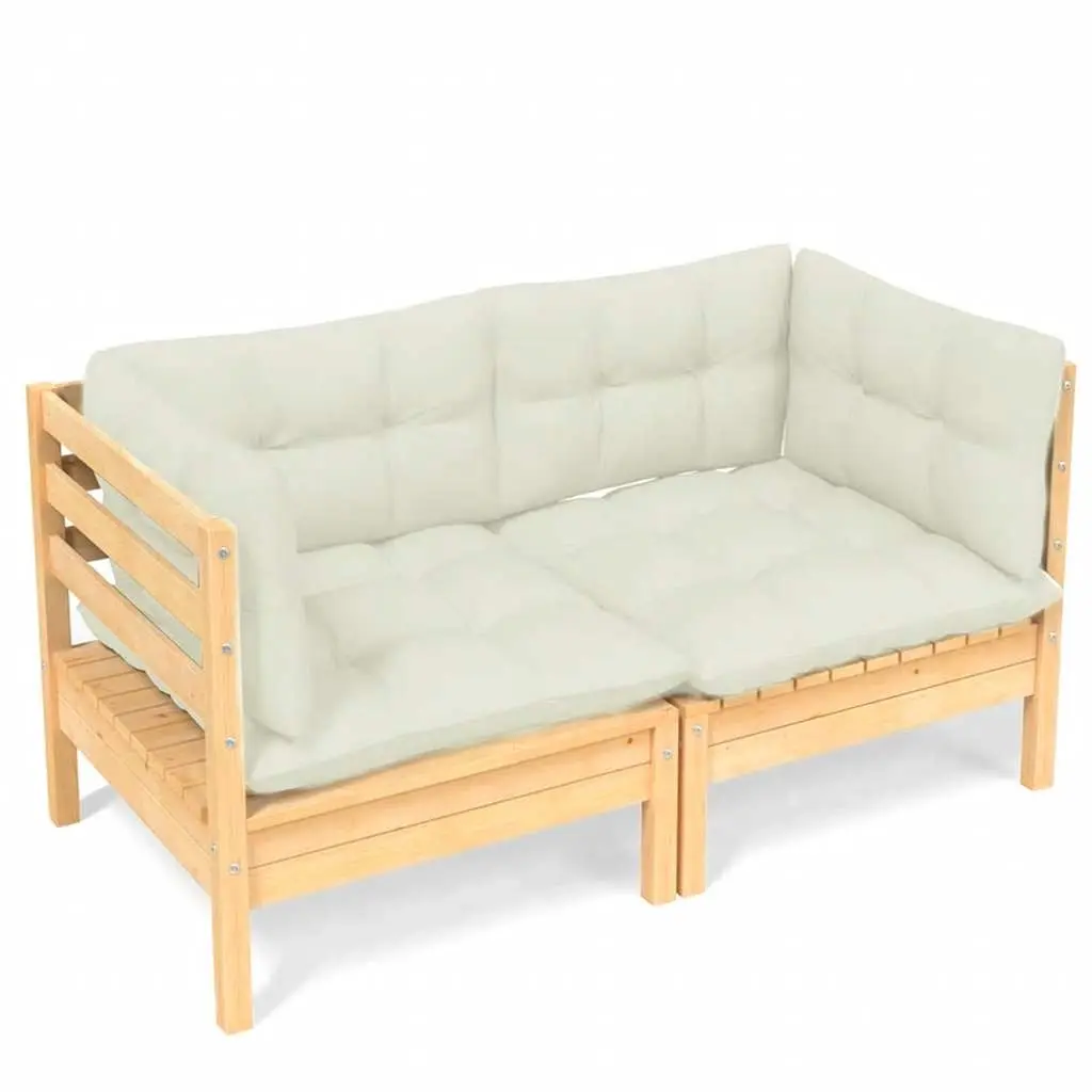 2-Seater Garden Sofa with Cream Cushions Solid Wood Pine 3096010