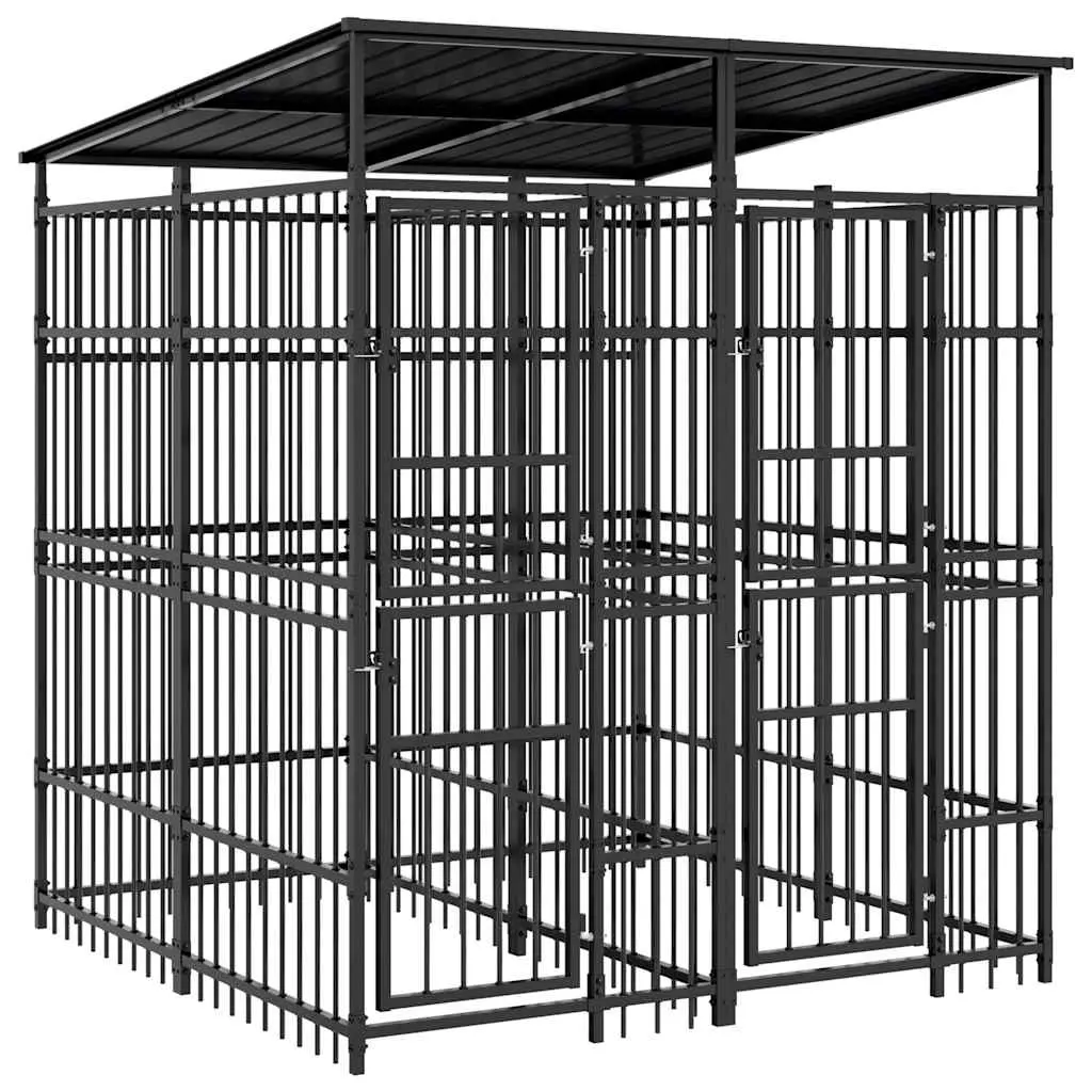 Outdoor Dog Kennel with Roof Steel 3.69 m² 3097947 - Pets