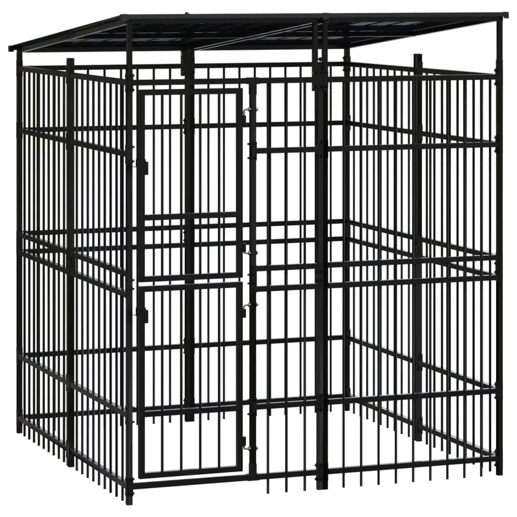 Outdoor Dog Kennel with Roof Steel 3.69 m² 3097965 - Pets