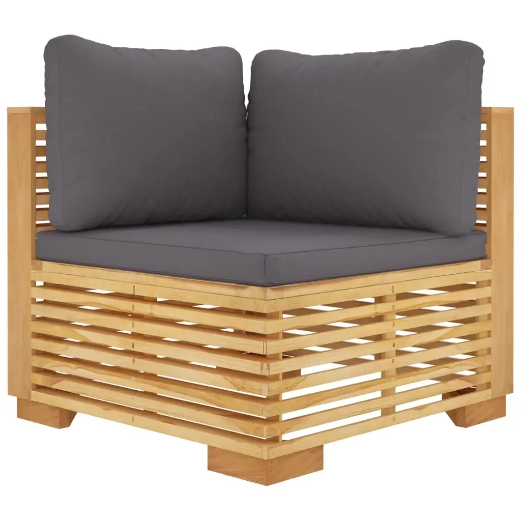 Garden Corner Sofa with Dark Grey Cushions Solid Wood Teak 319160 - Furniture