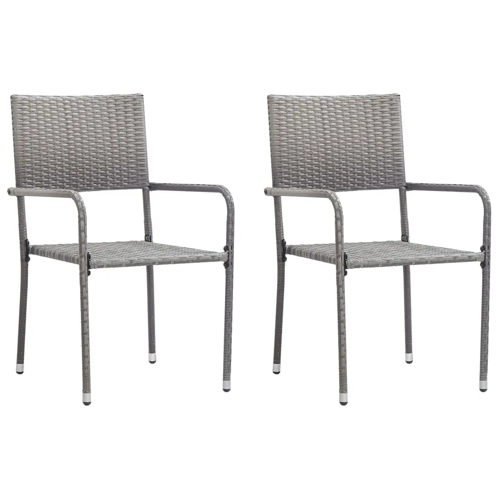 Garden Dining Chairs 2 pcs Stackable Grey Poly Rattan 318719 - Furniture