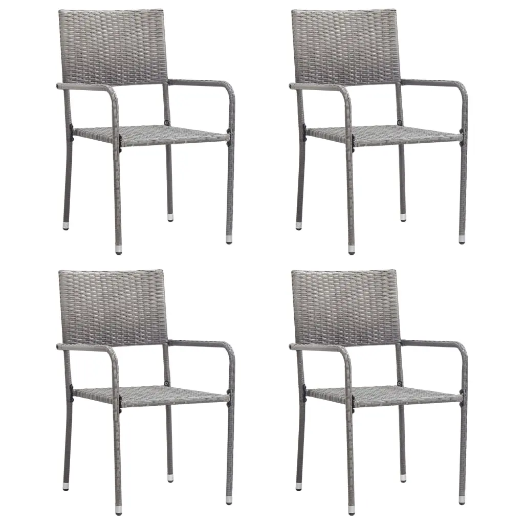 Garden Dining Chairs 4 pcs Stackable Grey Poly Rattan 318721 - Furniture