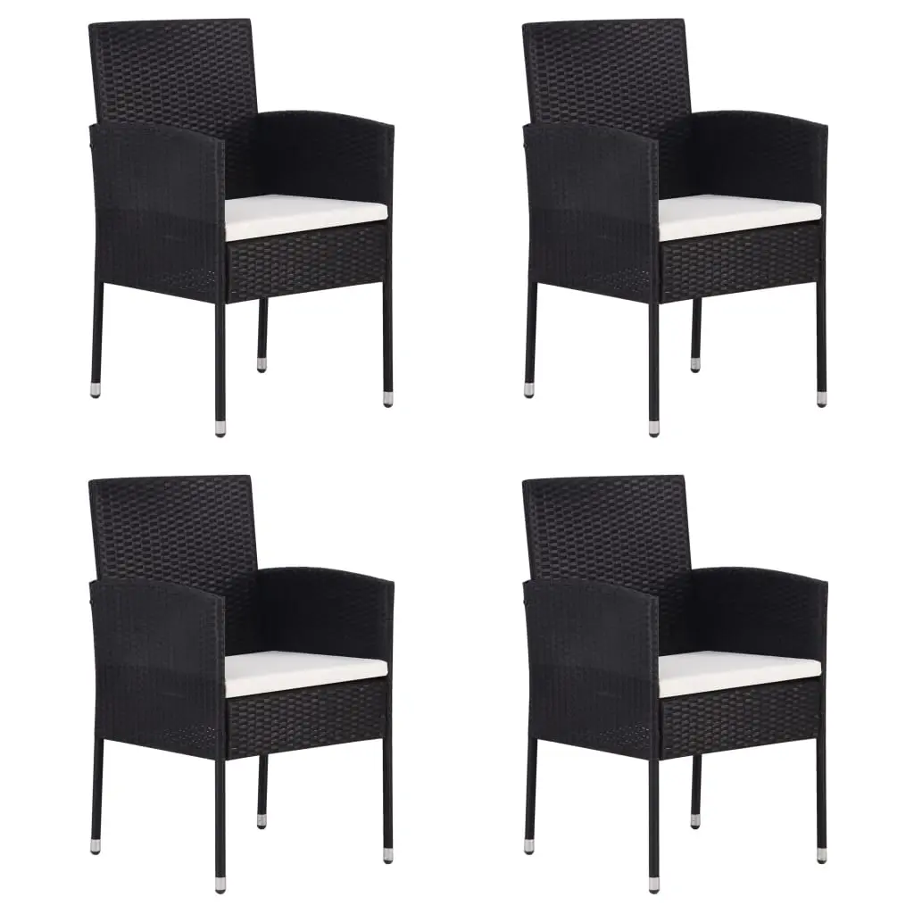 Garden Chairs with Cream White Cushions 4 pcs Black Poly Rattan 318727 - Furniture