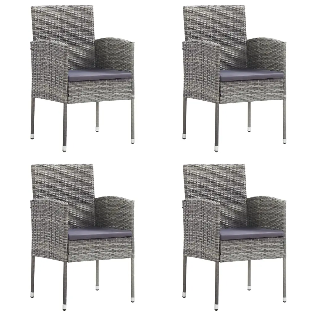 Garden Chairs with Dark Grey Cushions 4 pcs Grey Poly Rattan 318728 - Furniture