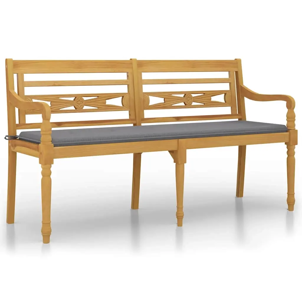 Batavia Bench with Grey Cushion 150 cm Solid Wood Teak 3100827 - Furniture