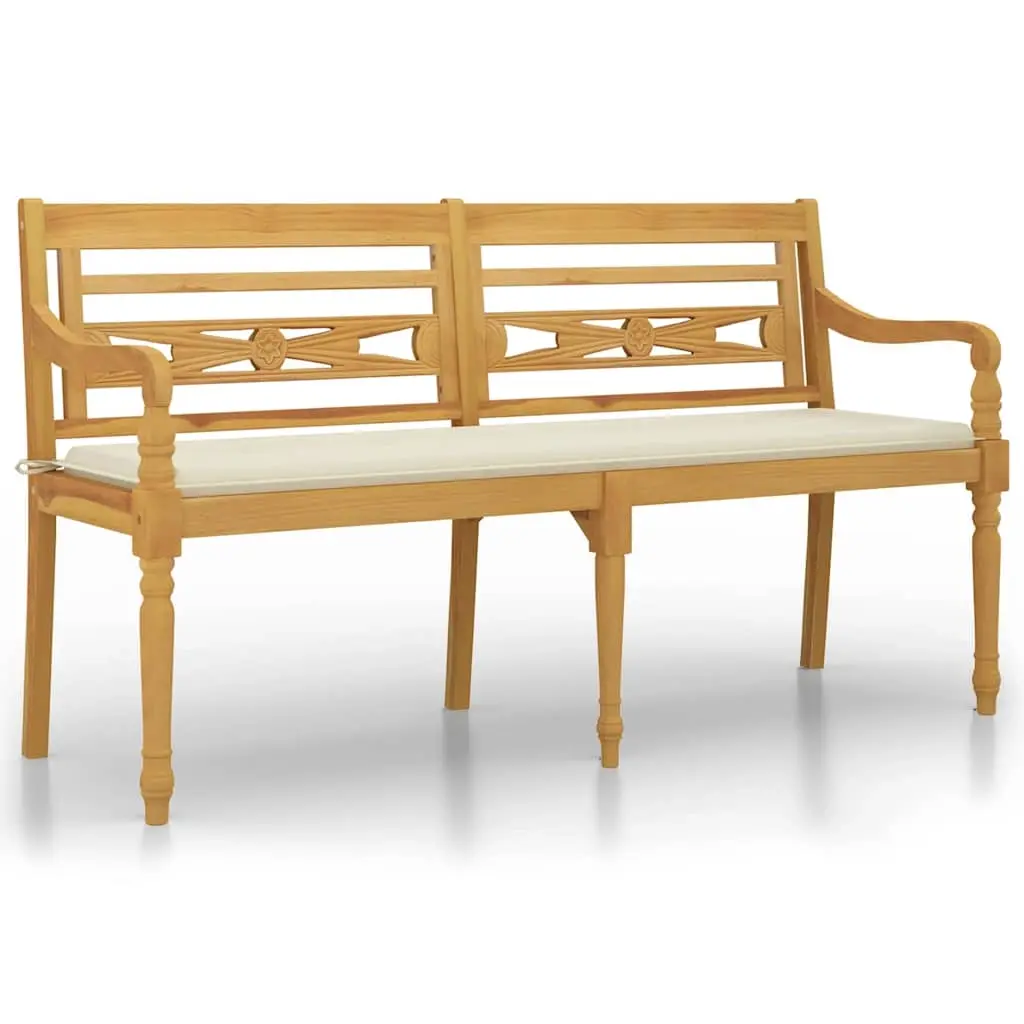 Batavia Bench with Cream Cushion 150 cm Solid Wood Teak 3100828 - Furniture