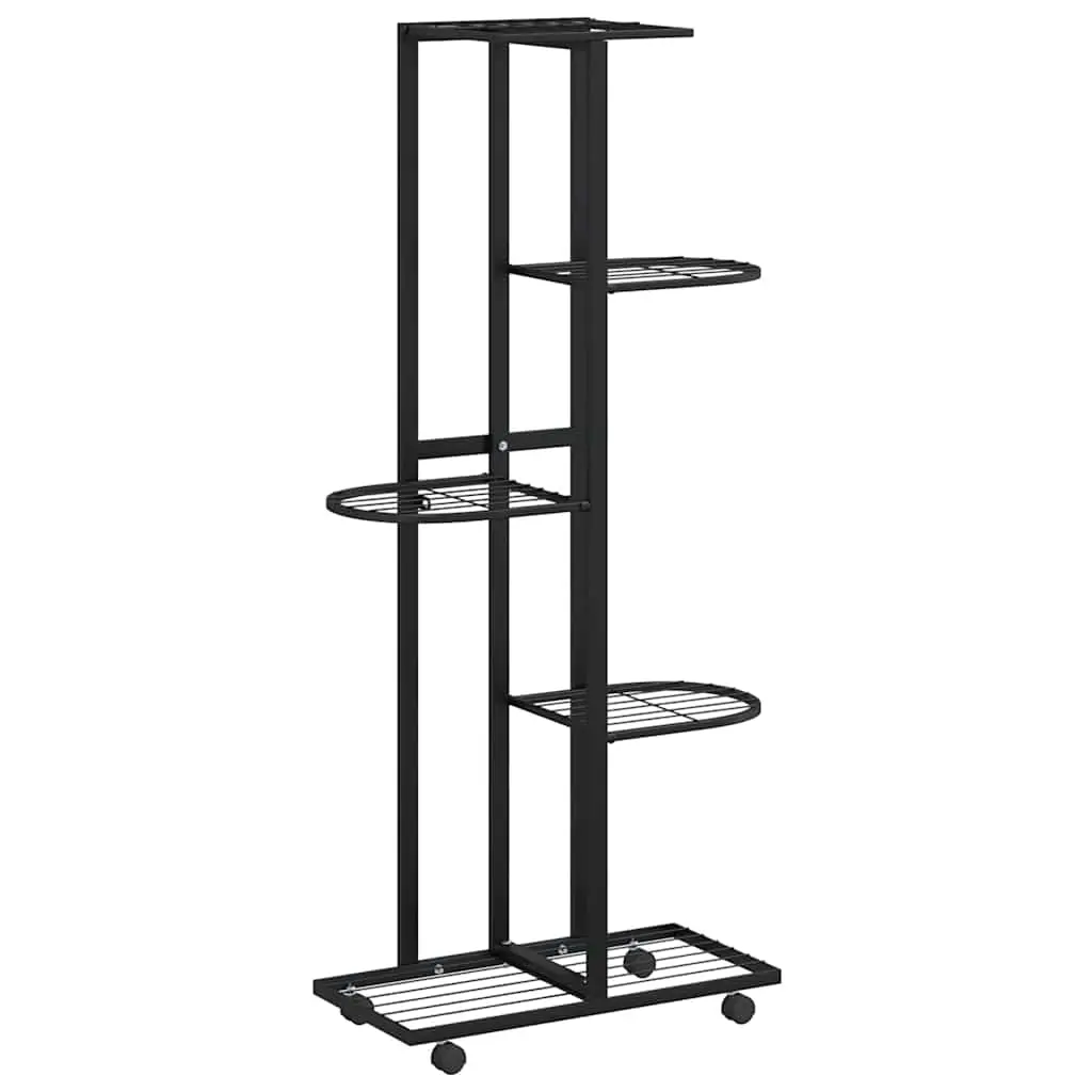 5-Floor Flower Stand with Wheels 44x23x100 cm Black Iron 343117
