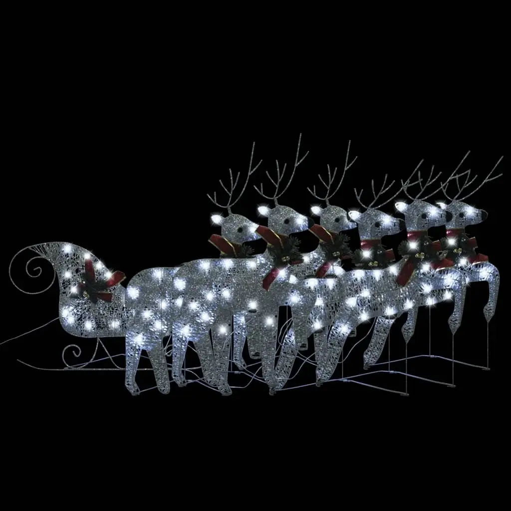 Reindeer & Sleigh Christmas Decoration 140 LEDs Outdoor Silver 3100431 - Home & Garden