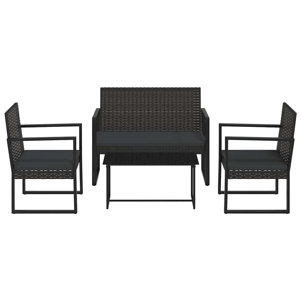 4 Piece Garden Lounge Set with Cushions Black Poly Rattan 319199 - Furniture