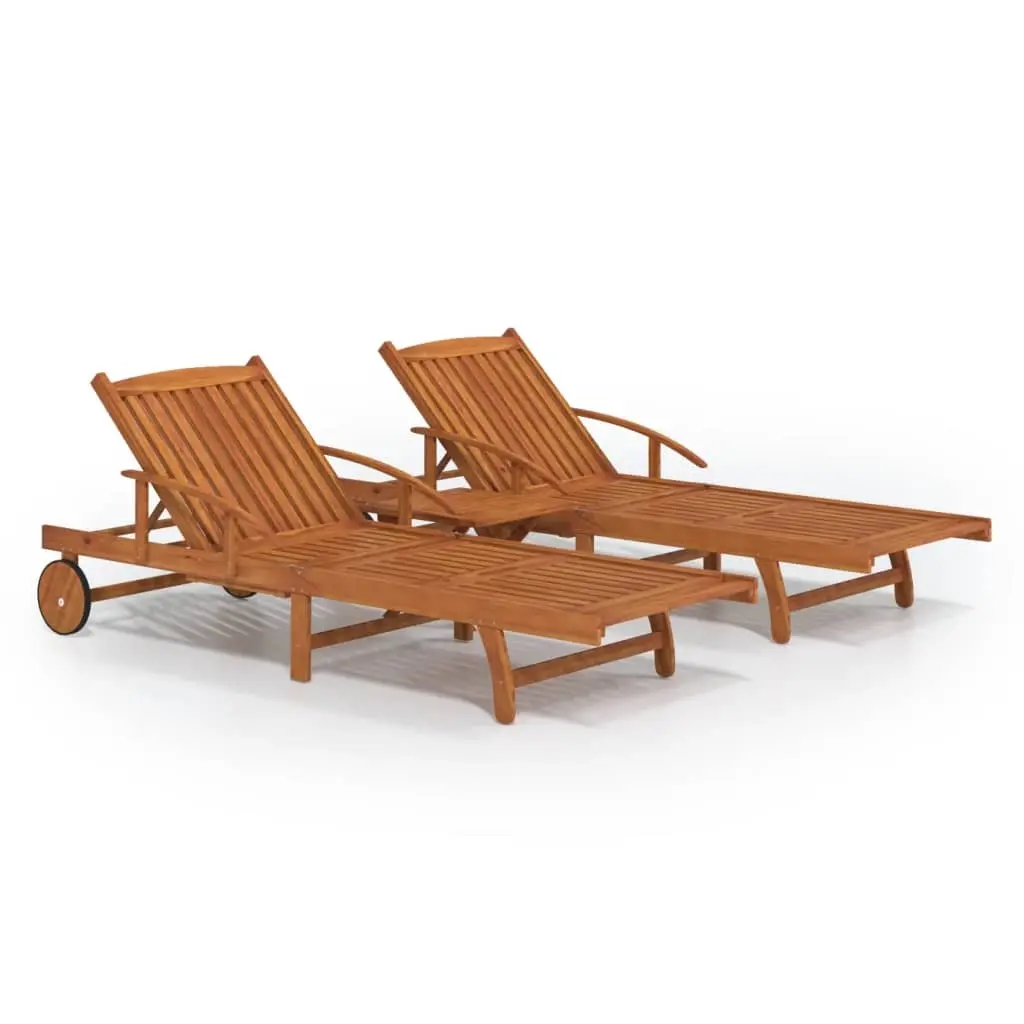 2 Piece Sunlounger Set with Table Solid Wood Acacia 3104966 - Up to 65% off Outdoor Furniture