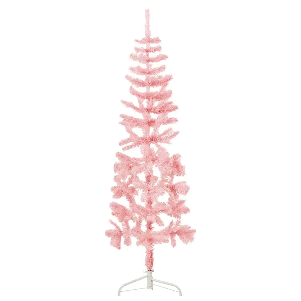 Slim Artificial Half Christmas Tree with Stand Pink 120 cm 344569 - Home & Garden