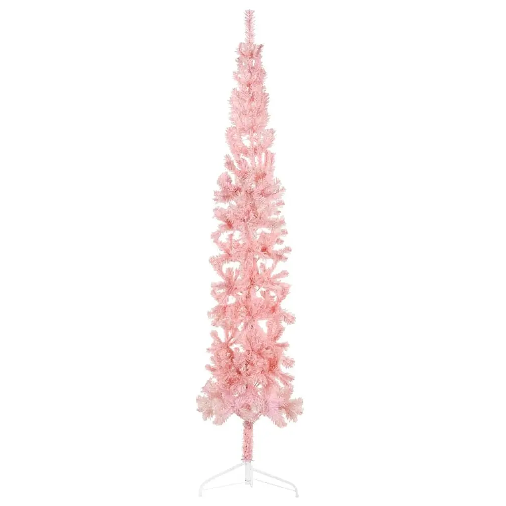 Slim Artificial Half Christmas Tree with Stand Pink 210 cm 344572 - Home & Garden
