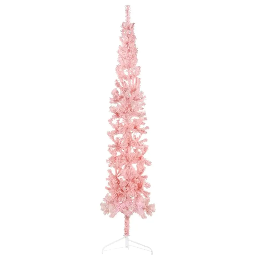 Slim Artificial Half Christmas Tree with Stand Pink 240 cm 344573 - Home & Garden