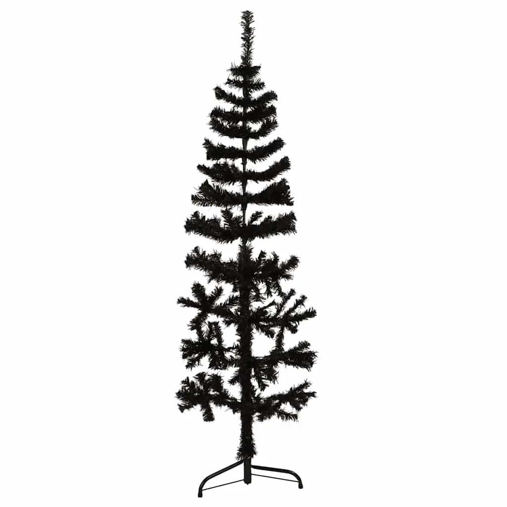 Slim Artificial Half Christmas Tree with Stand Black 150 cm 344575 - Home & Garden