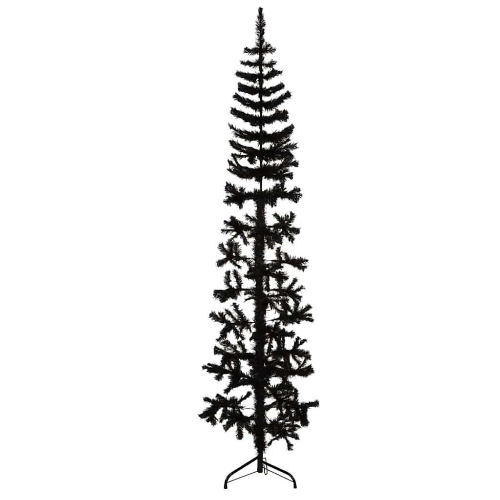 Slim Artificial Half Christmas Tree with Stand Black 210 cm 344577 - Home & Garden