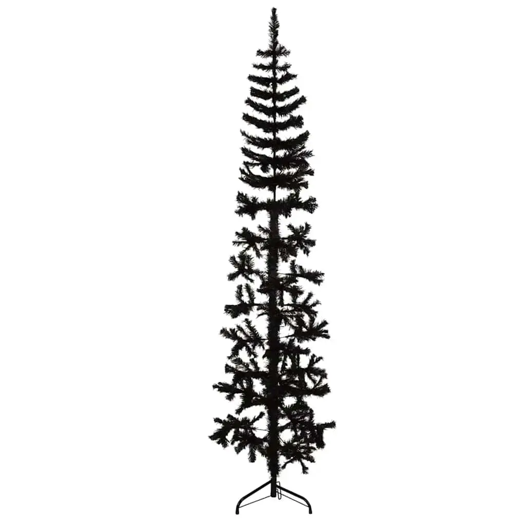 Slim Artificial Half Christmas Tree with Stand Black 240 cm 344578 - Home & Garden